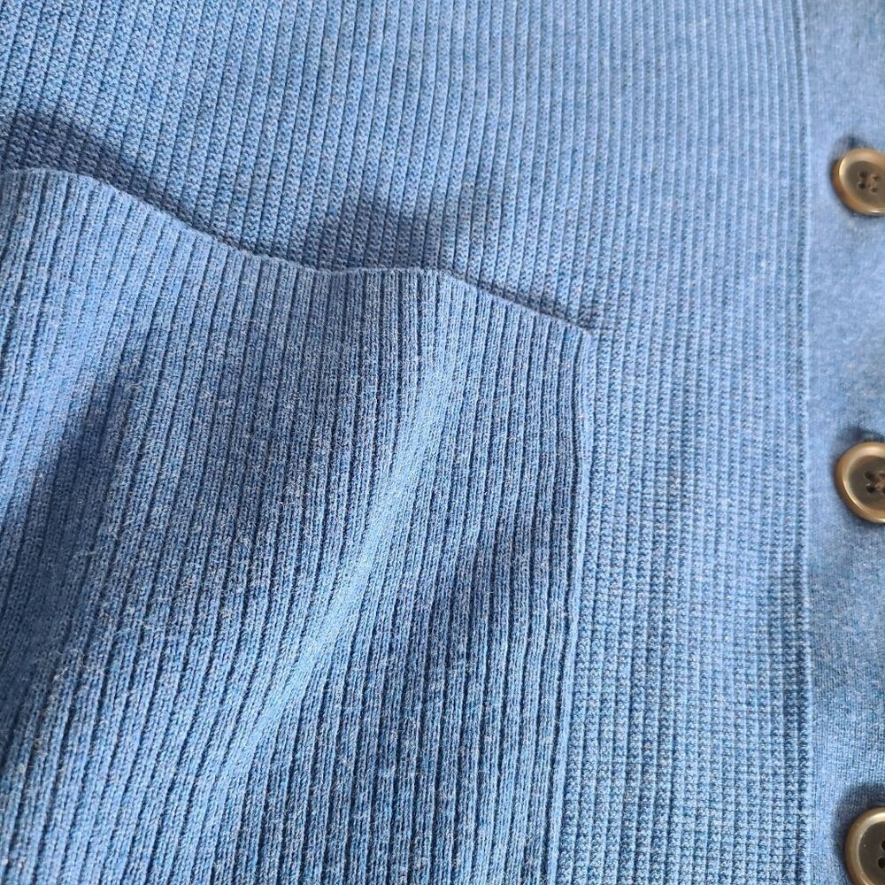 Land's End Women's Cardigan Size 1X Sweater Blue Button-Front Cotton Pockets - Picture 4 of 10